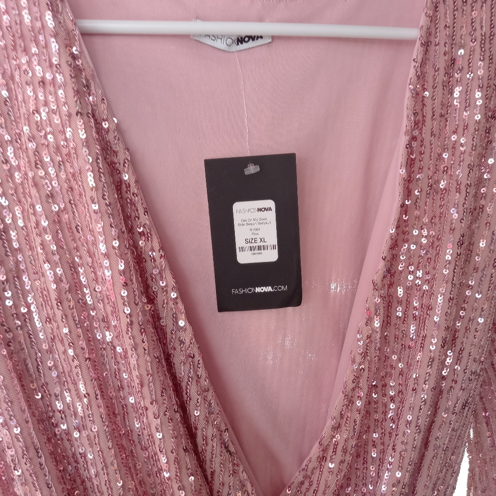 Fashion Nova XL Pink Sequined Bodysuit NWT